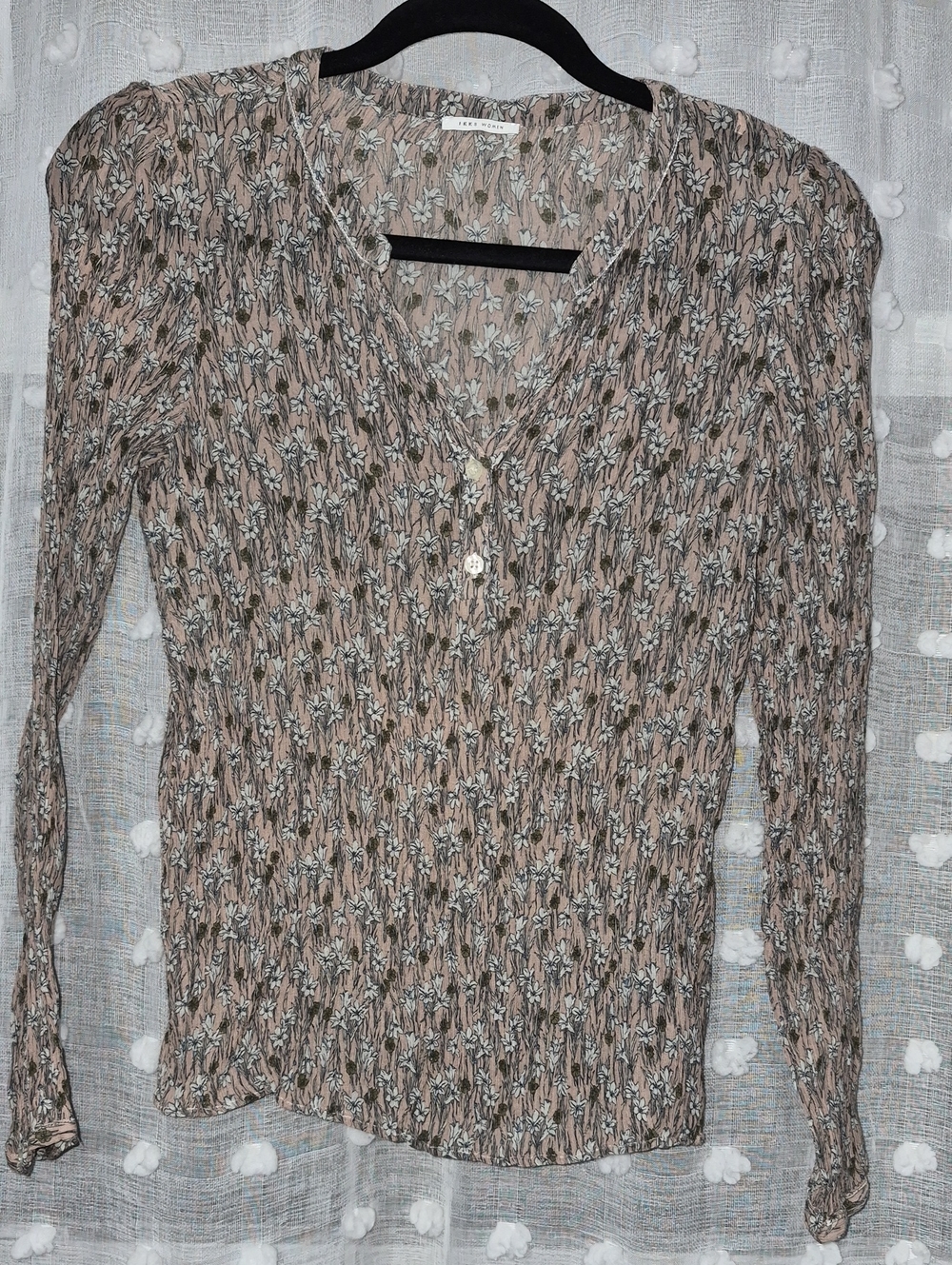 Ikks Taupe Floral V-Neck Long Sleeve Sheer Top
